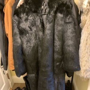 Black hooded fur coat